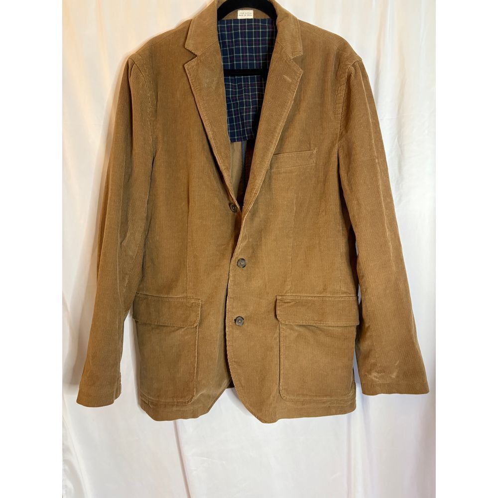J.Crew Vintage Cord Corduroy Blazer Sport Coat Tan‎ Plaid Classic Casual L